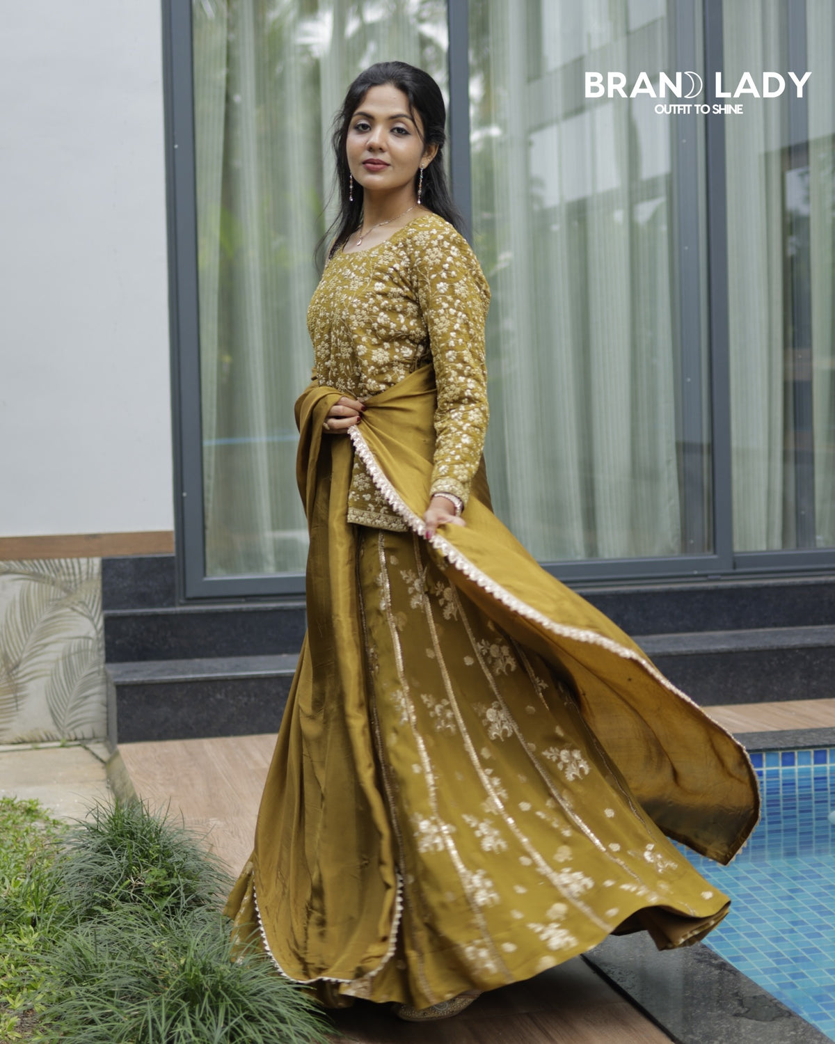 Amber Green Chanderi & Brocade Suit with Lace Work & Dori