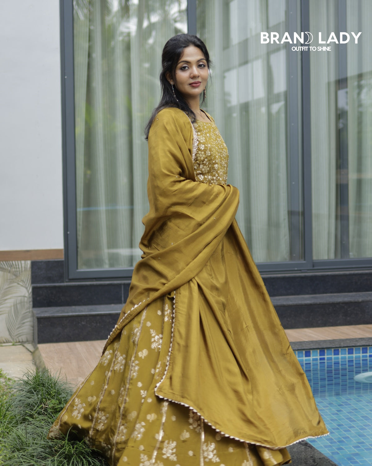Amber Green Chanderi & Brocade Suit with Lace Work & Dori