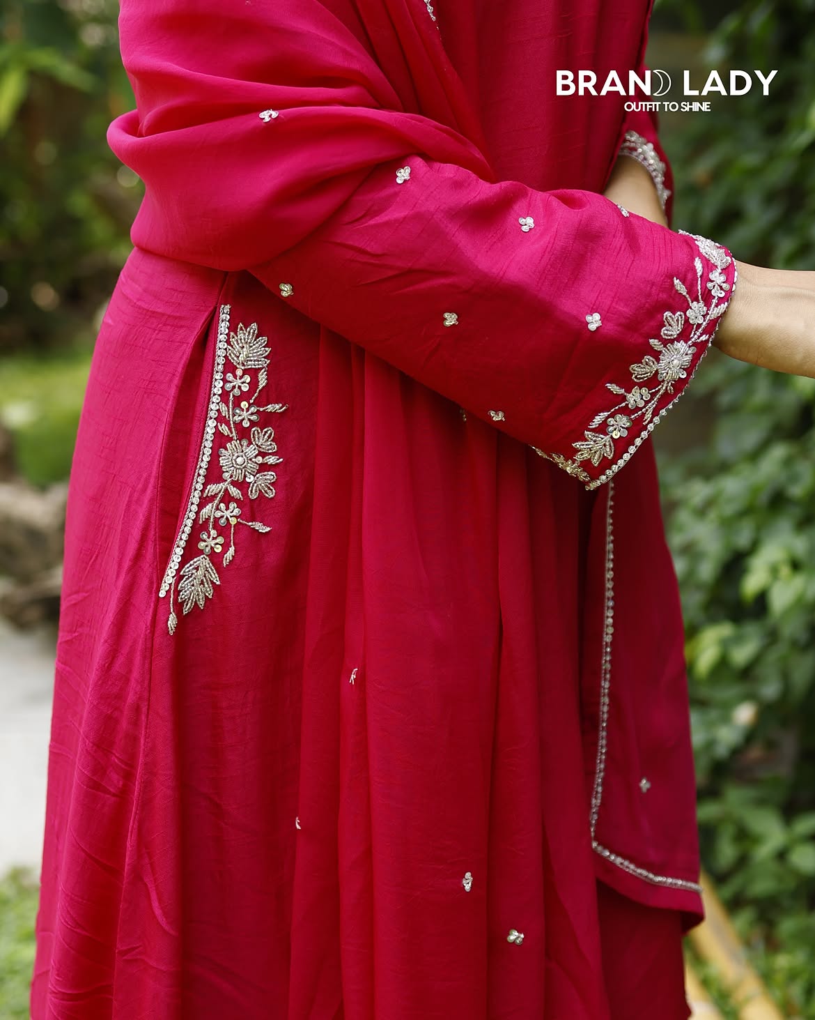 Azalea Dola Silk Suit with Silver Handwork