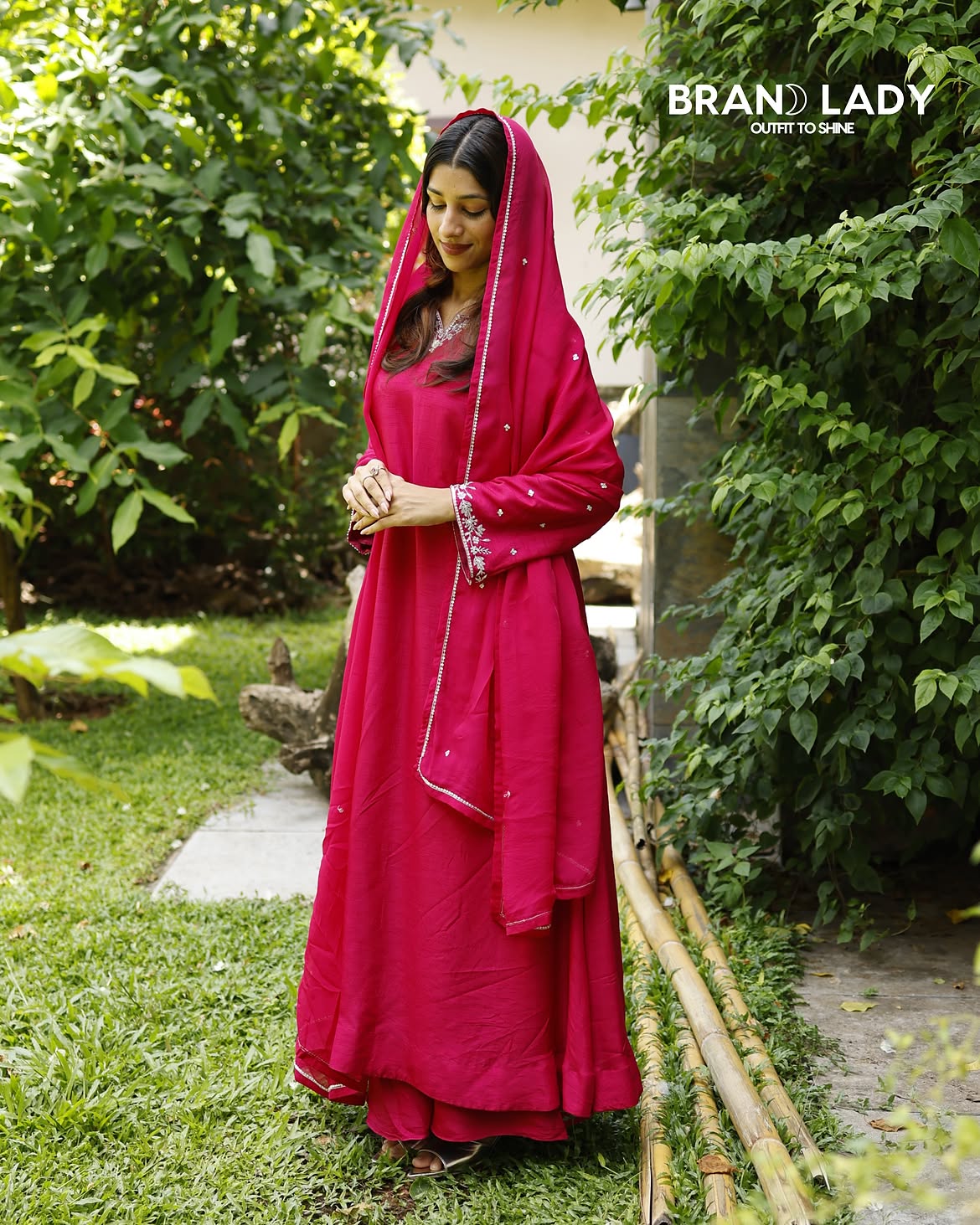 Azalea Dola Silk Suit with Silver Handwork