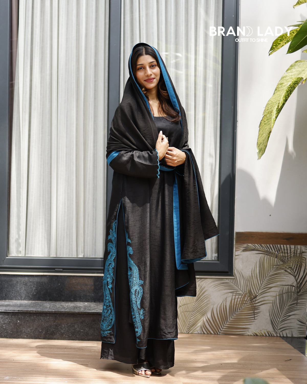 Black Chanderi Suit with Blue Embroidery