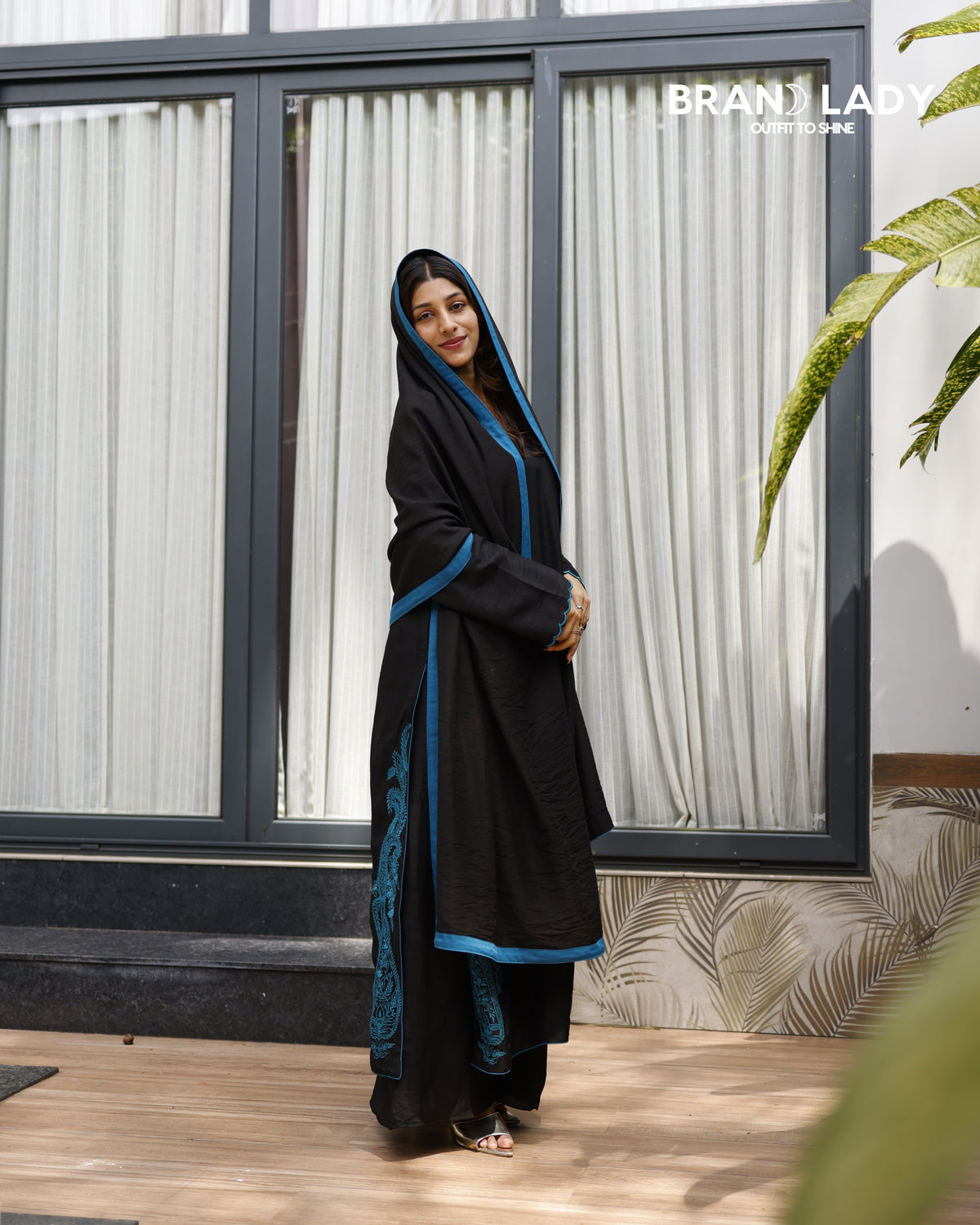 Black Chanderi Suit with Blue Embroidery