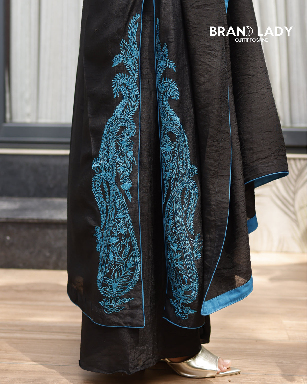 Black Chanderi Suit with Blue Embroidery