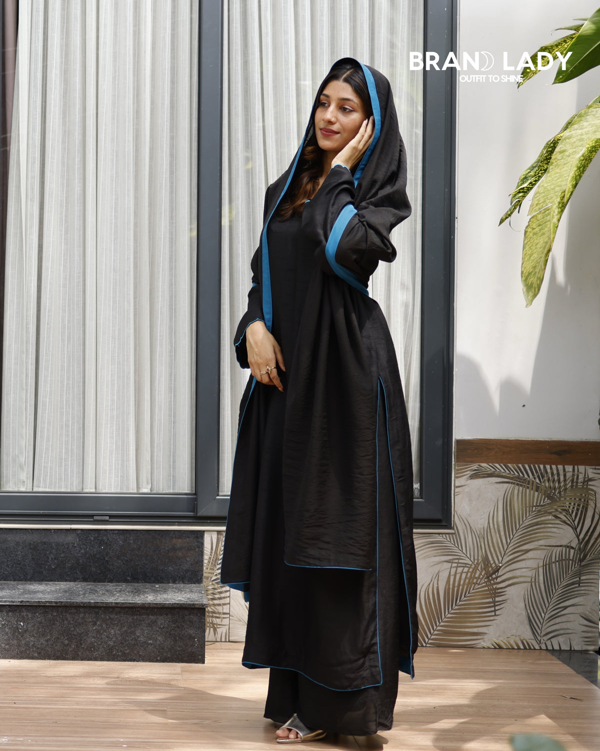 Black Chanderi Suit with Blue Embroidery