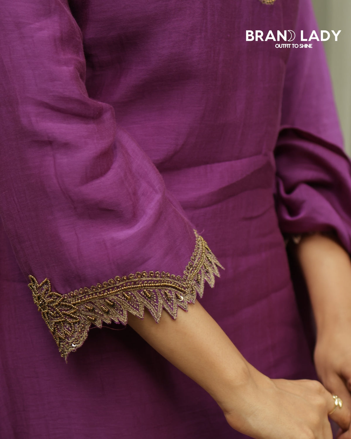 Dark Dusty Mauve Chanderi A-line Suit with Antique Gold Embroidery