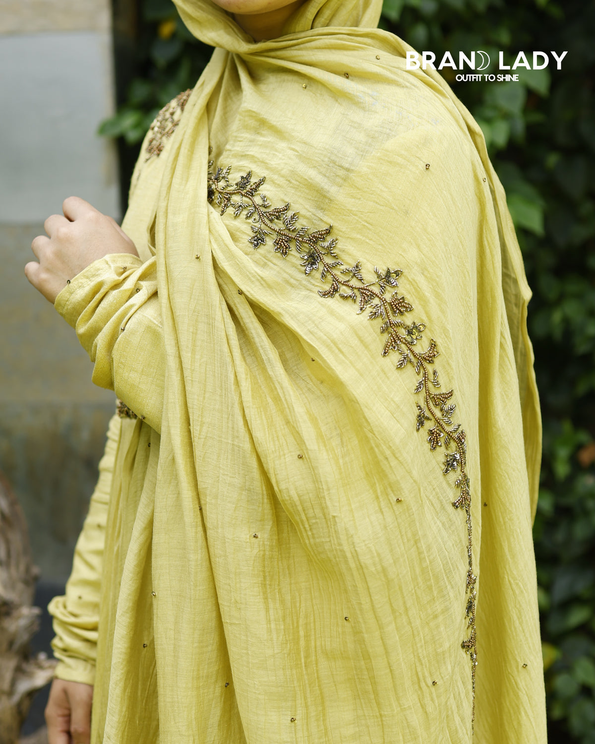 Green Sheen Dola Silk Gown with Antique Handwork