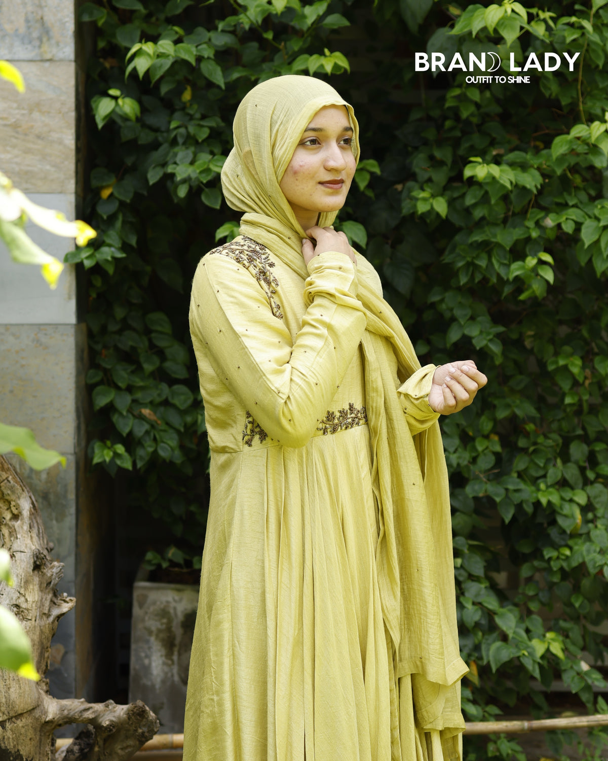 Green Sheen Dola Silk Gown with Antique Handwork