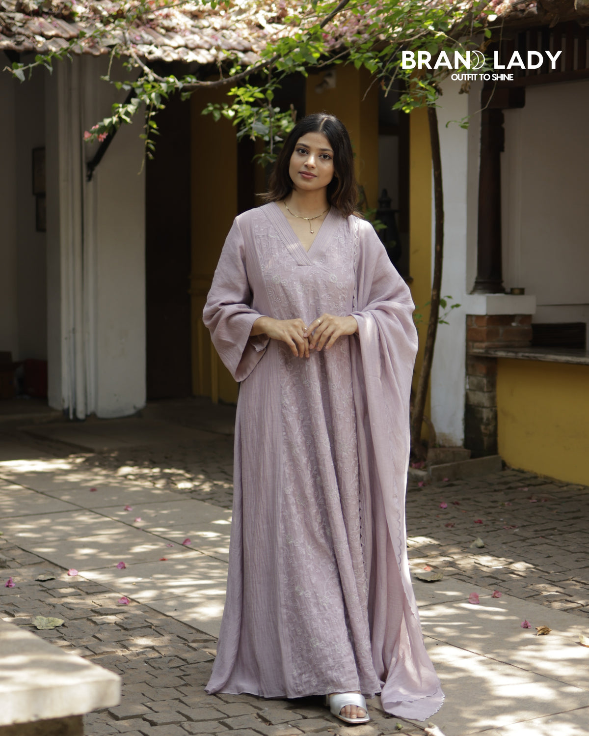 Lavender Fog Chanderi A-line Top with Embroidered Dupatta