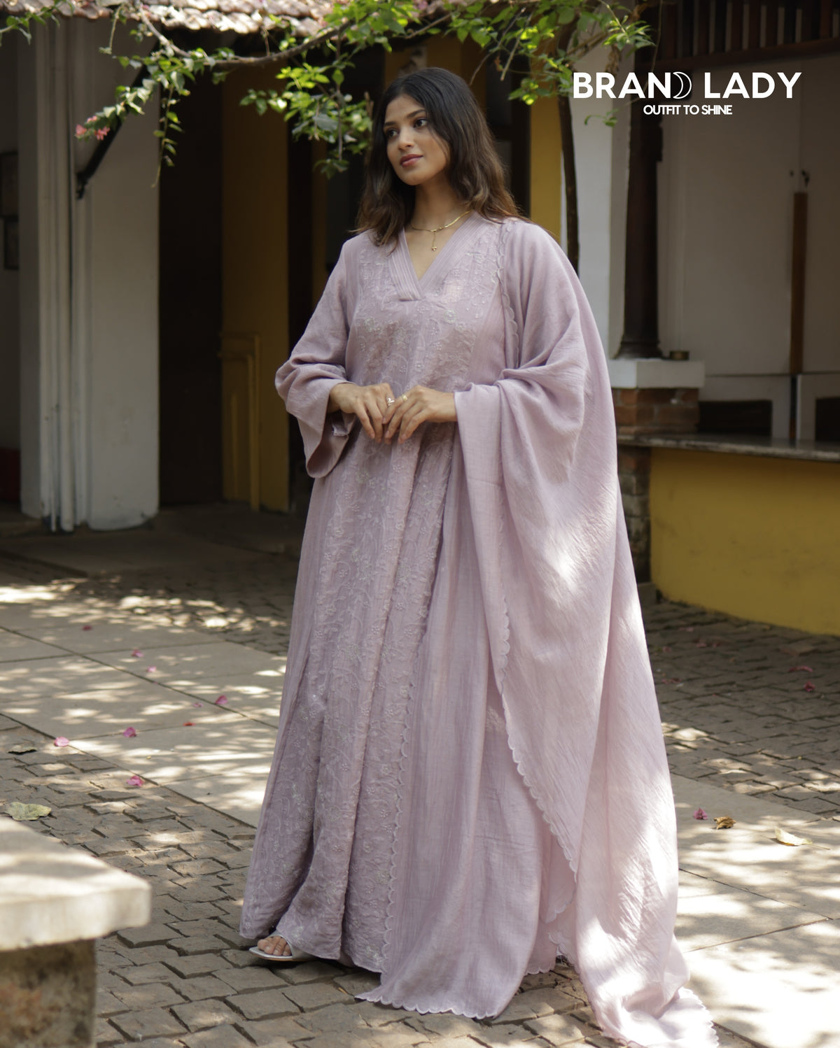 Lavender Fog Chanderi A-line Top with Embroidered Dupatta