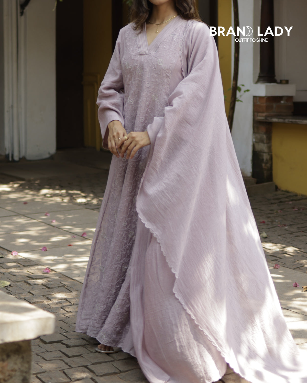 Lavender Fog Chanderi A-line Top with Embroidered Dupatta