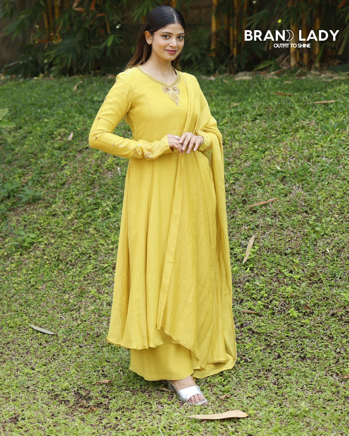 Light Mineral Yellow Chanderi Suit with Golden Handwork