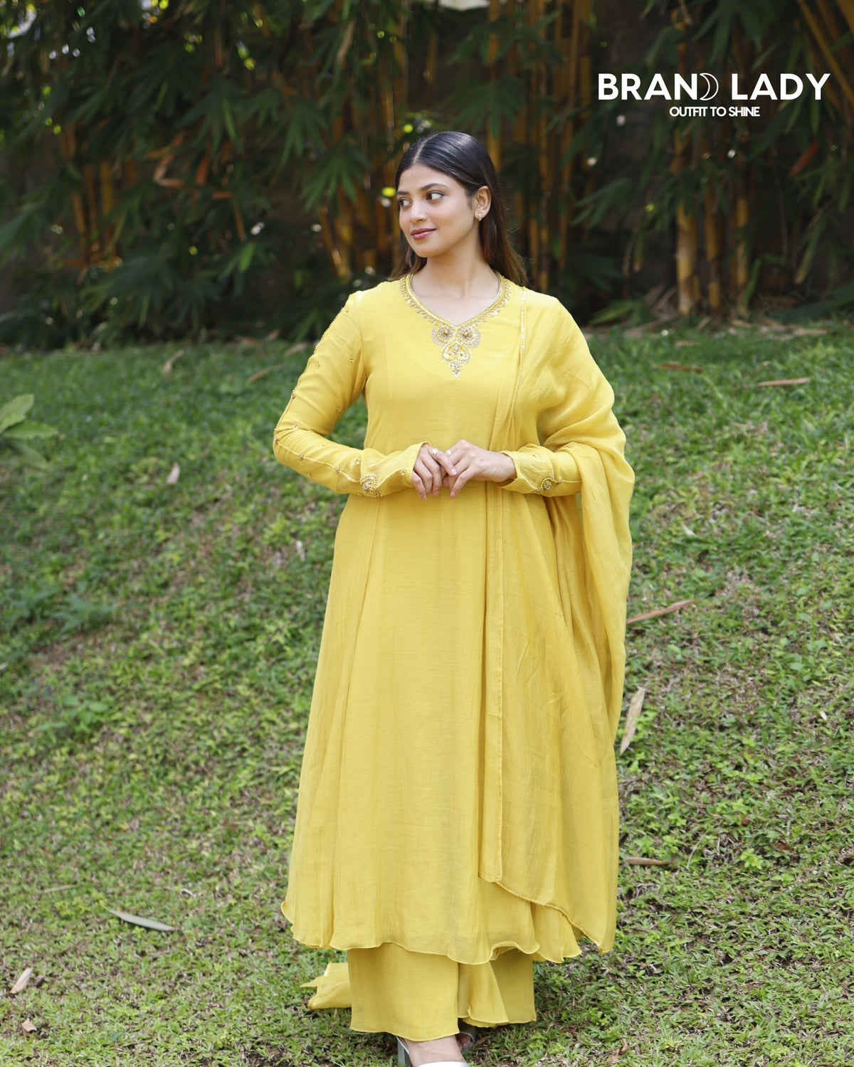 Light Mineral Yellow Chanderi Suit with Golden Handwork
