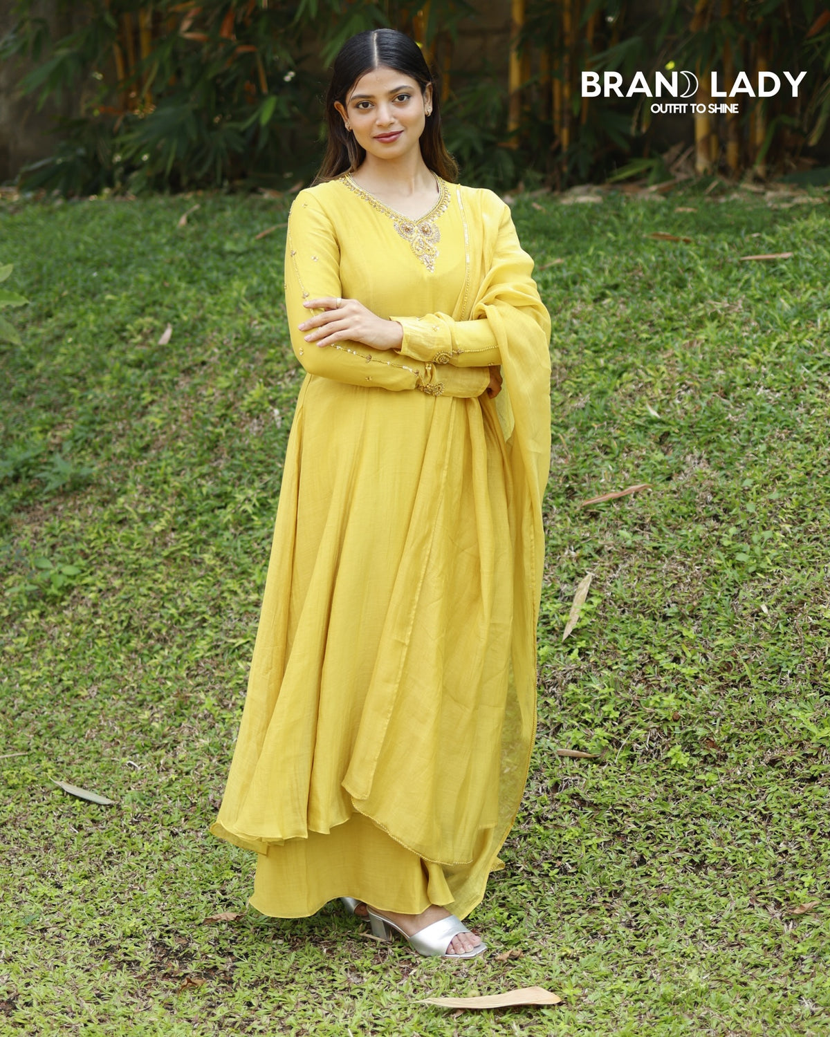 Light Mineral Yellow Chanderi Suit with Golden Handwork