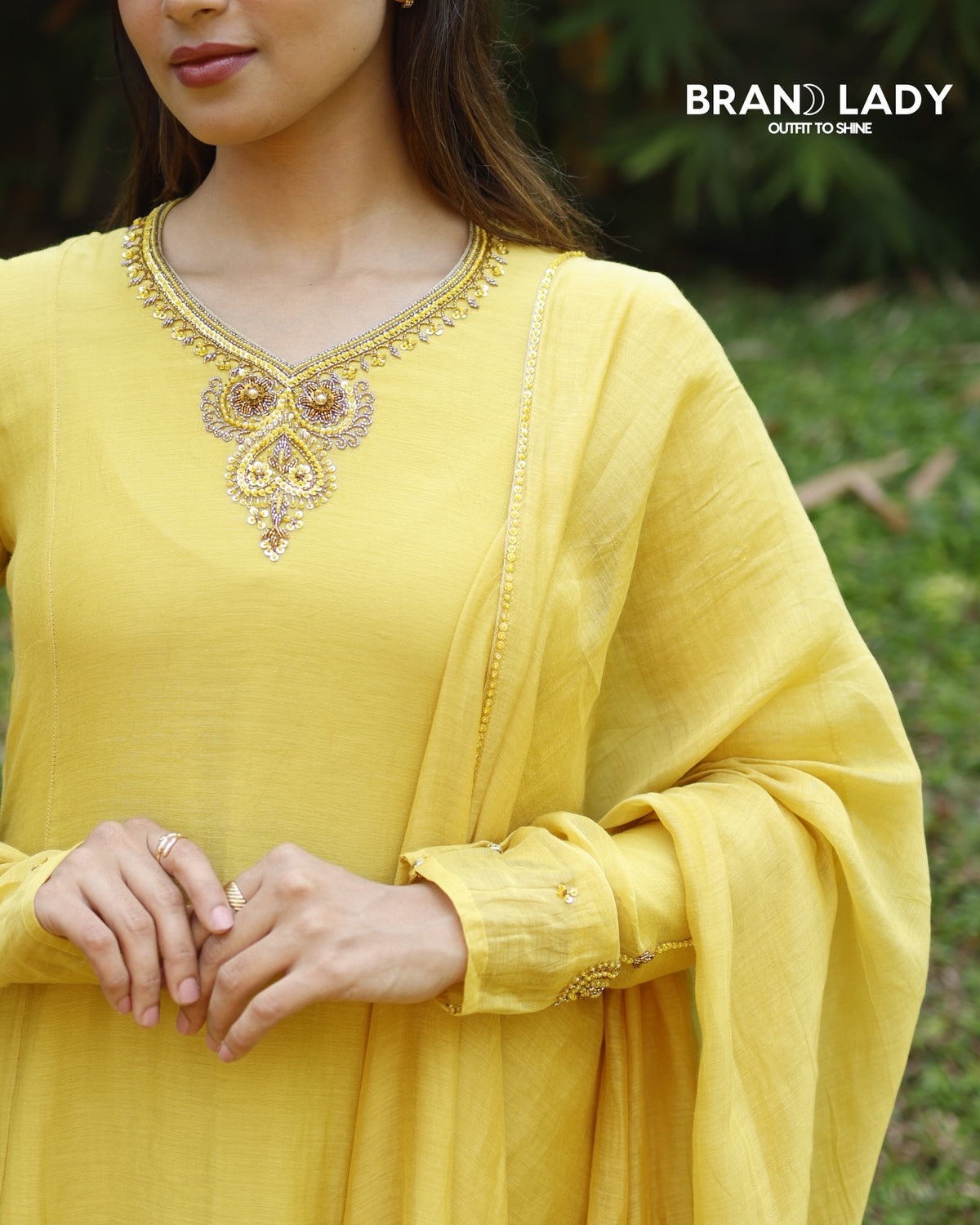 Light Mineral Yellow Chanderi Suit with Golden Handwork