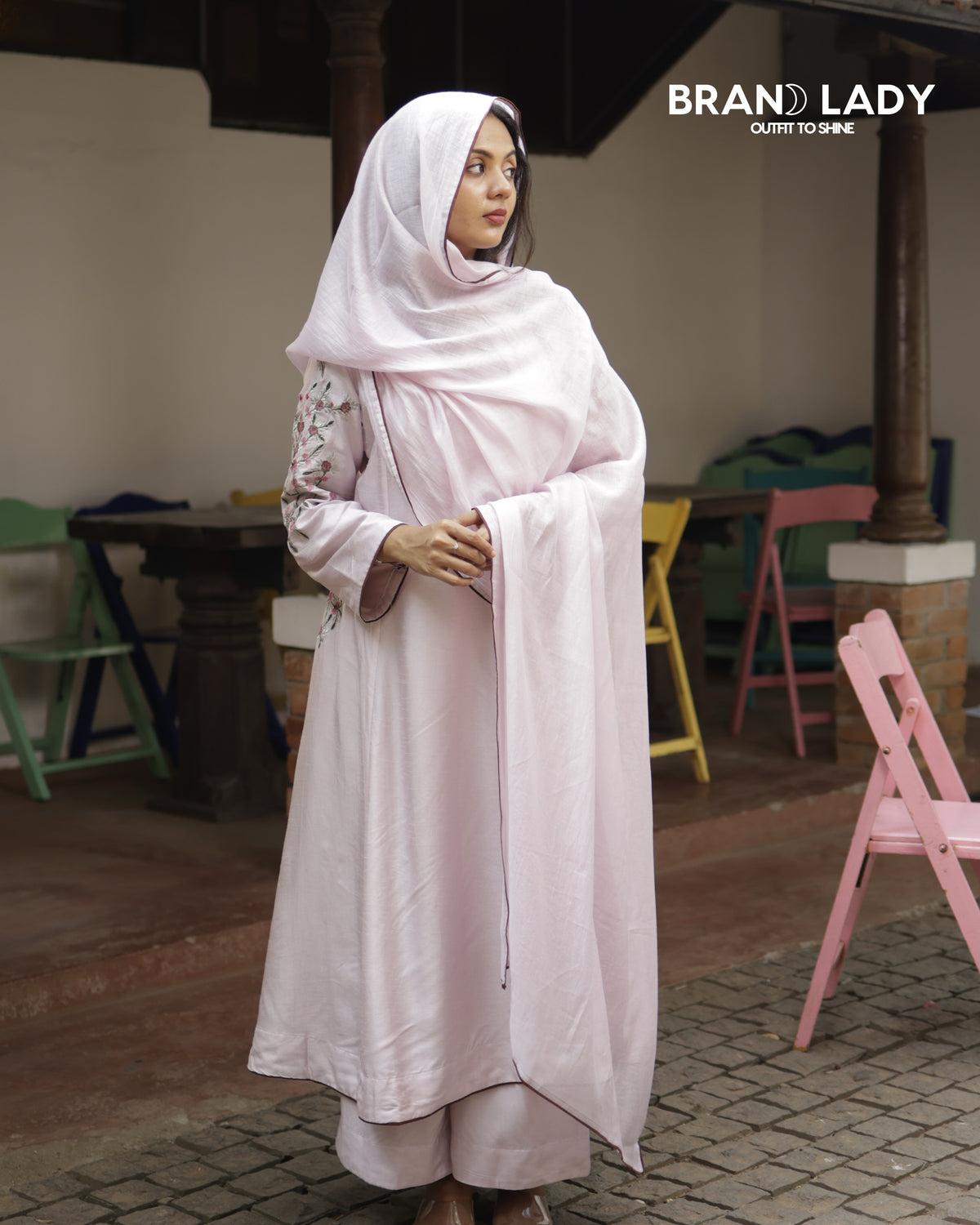 Shrinking Violet Chanderi A-line Suit with Embroidery