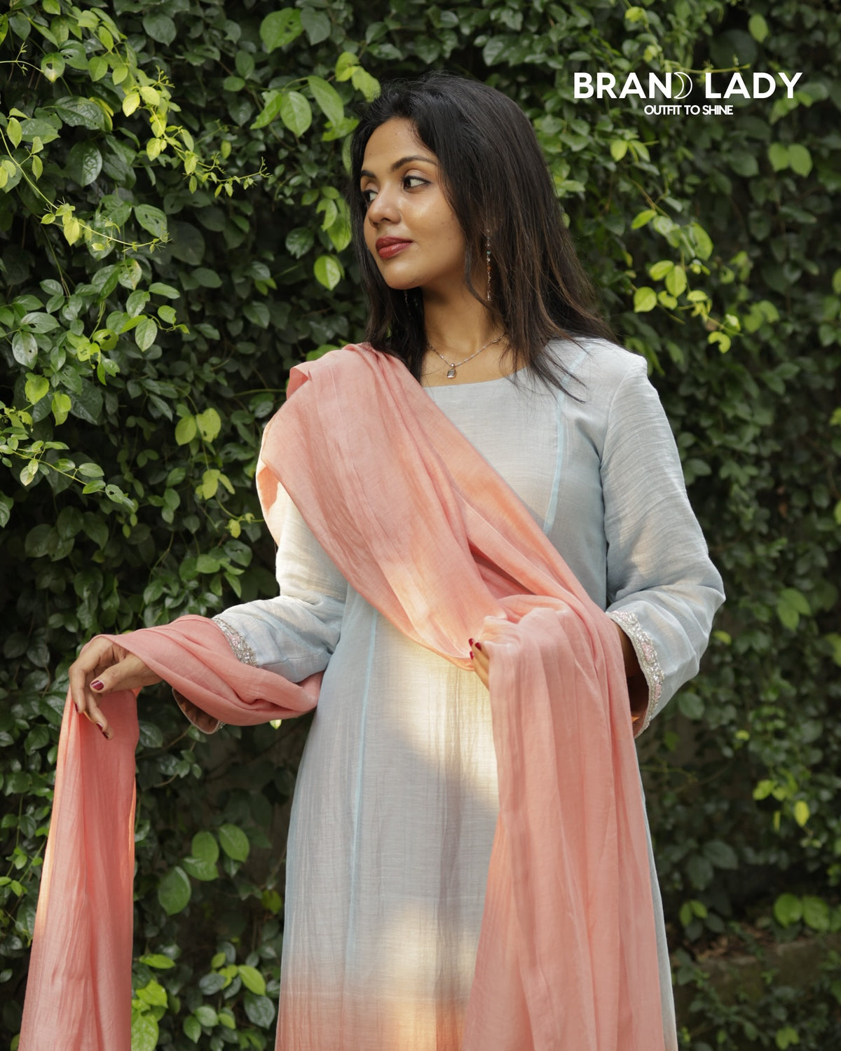 Silent Grey & Peach Double-Shade Chanderi Suit with Lace Work