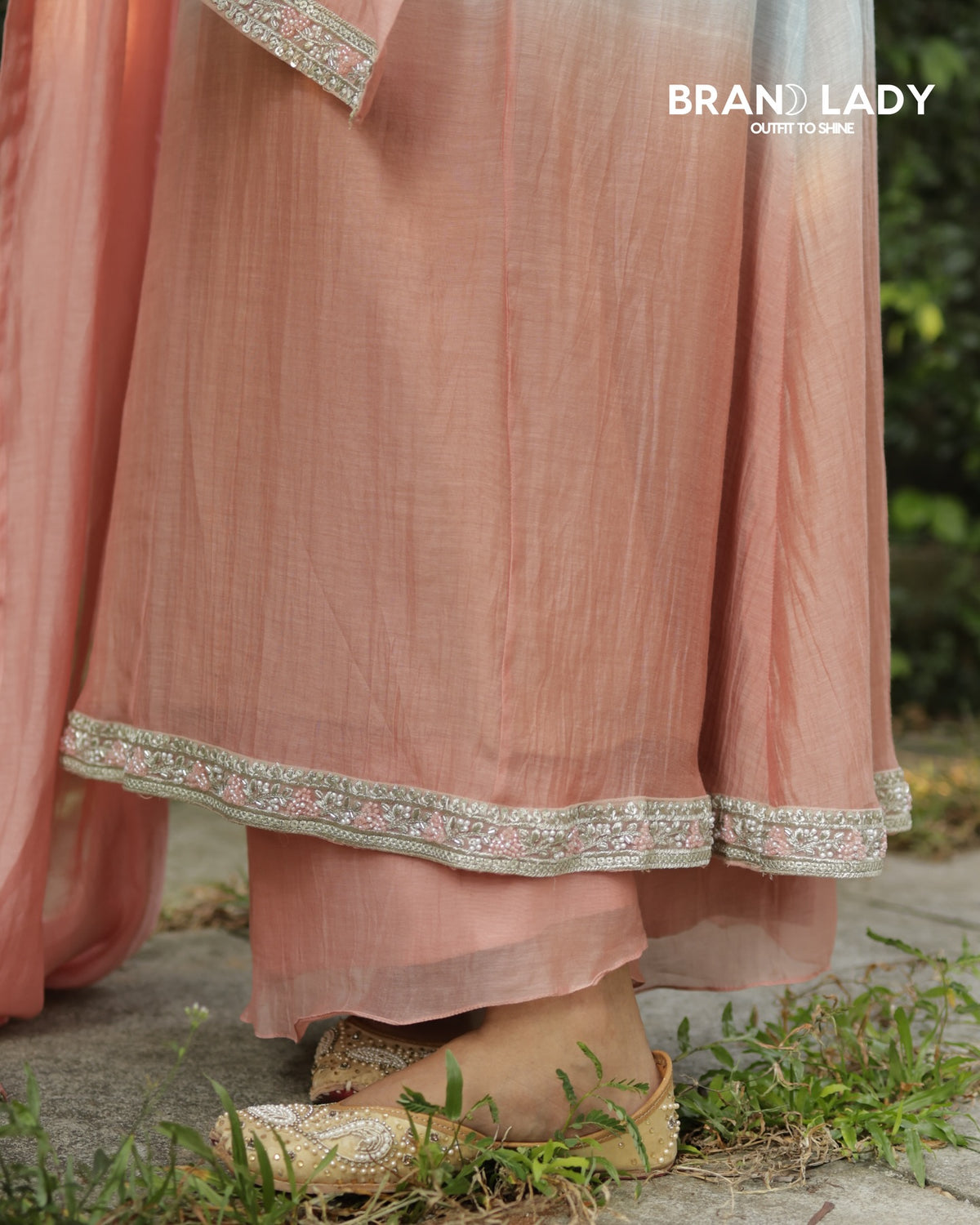 Silent Grey & Peach Double-Shade Chanderi Suit with Lace Work