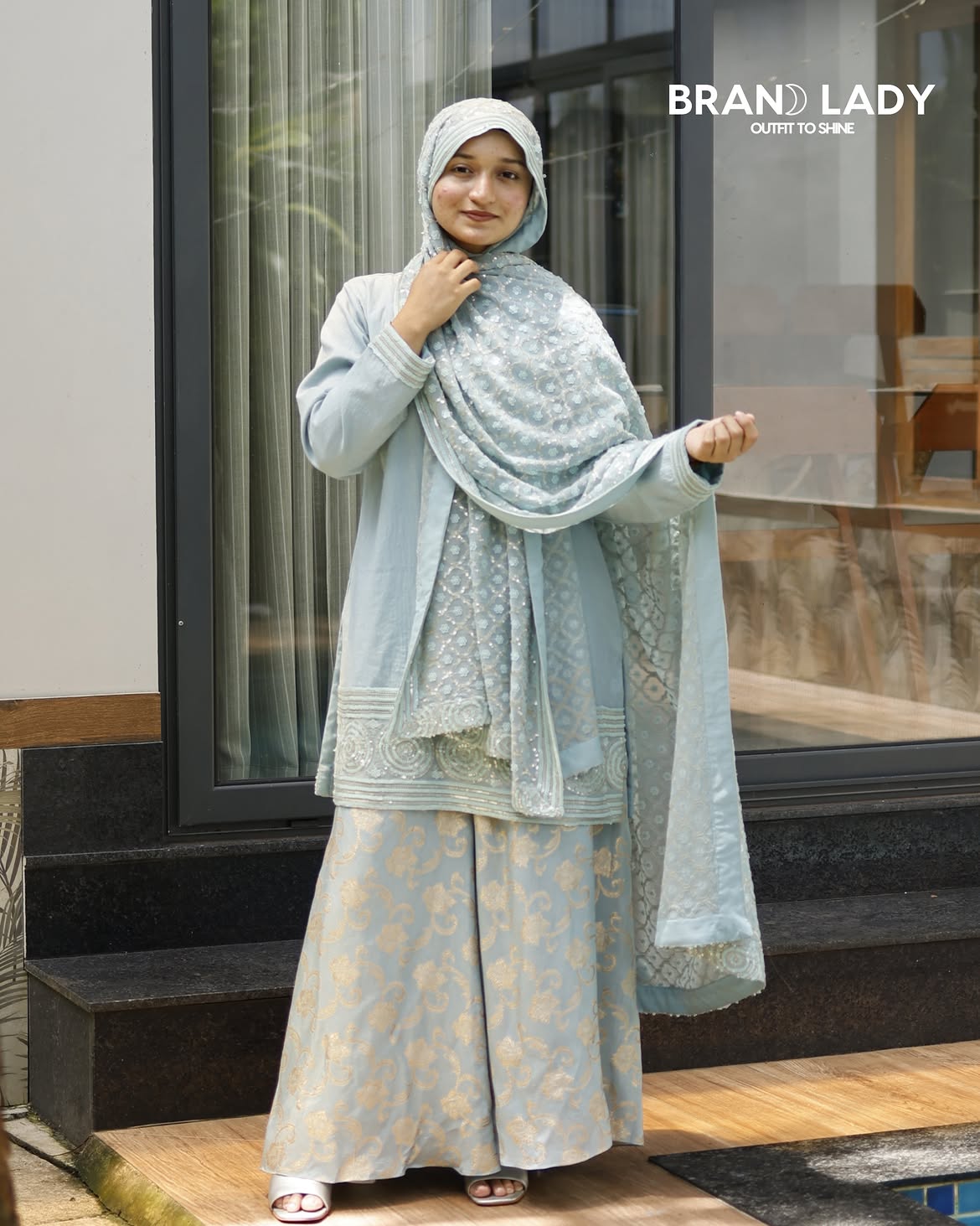 Sky Blue Chanderi Kurtha with Fabric Applique