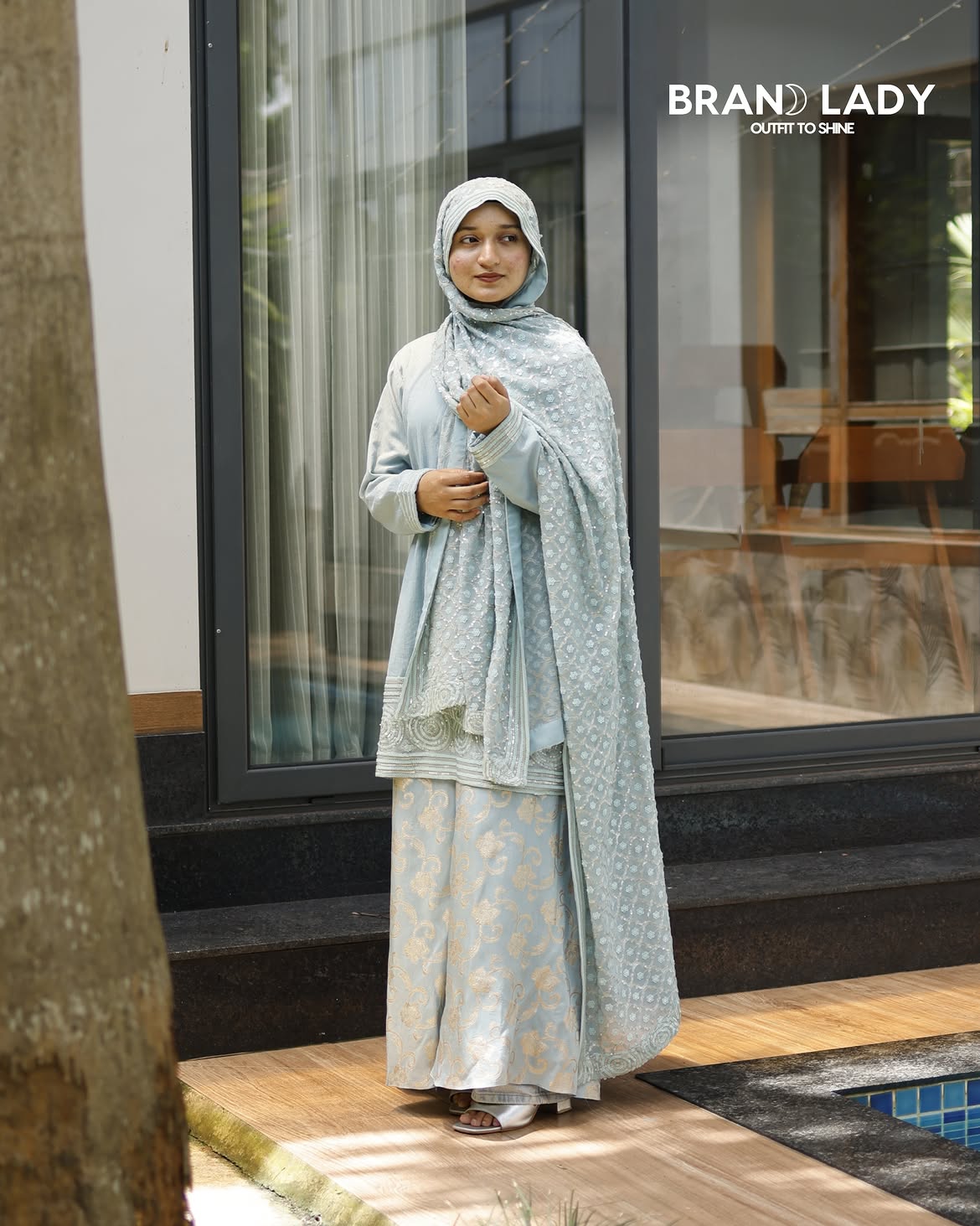Sky Blue Chanderi Kurtha with Fabric Applique
