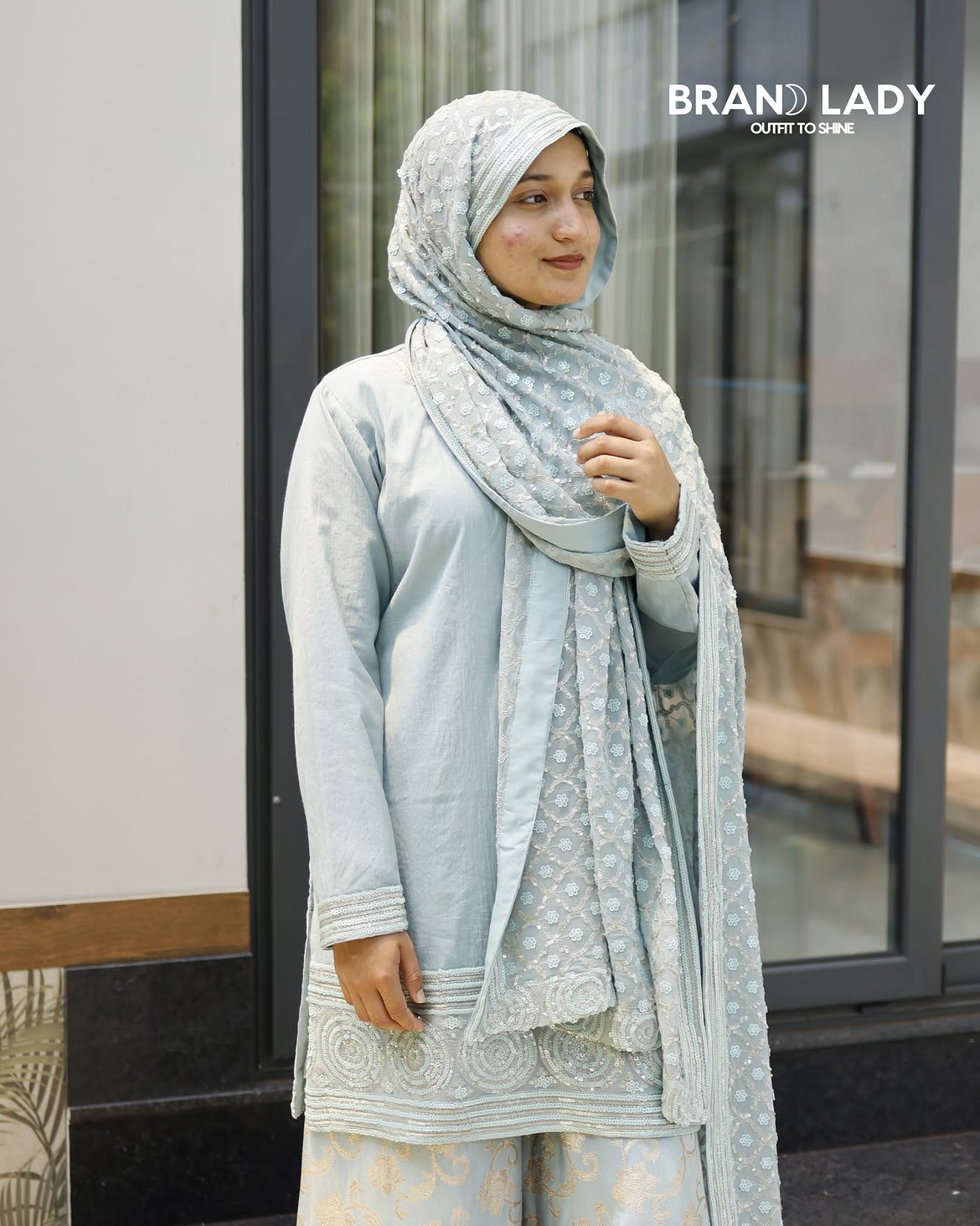 Sky Blue Chanderi Kurtha with Fabric Applique