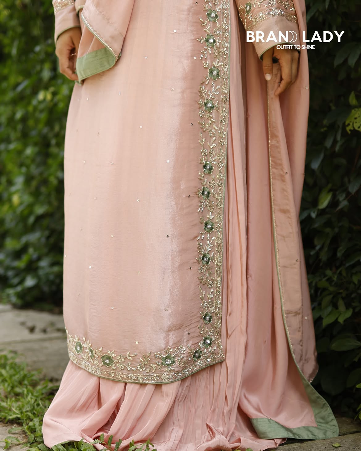 Soft Blush Pink Silver Tissue Suit with Floral Embroidery