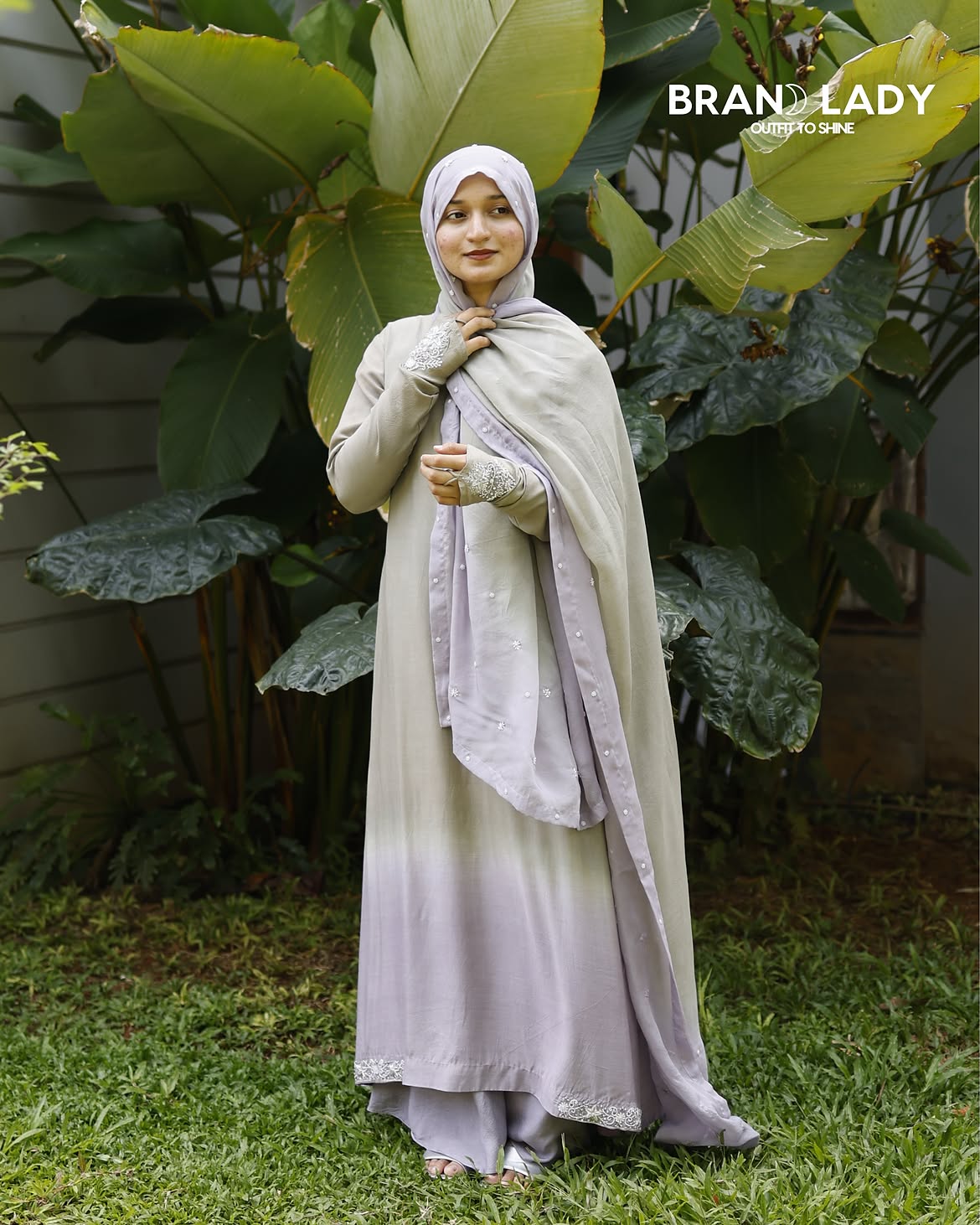 Turquenite & Lavender Fog Muslin A-line Suit with Lace Work