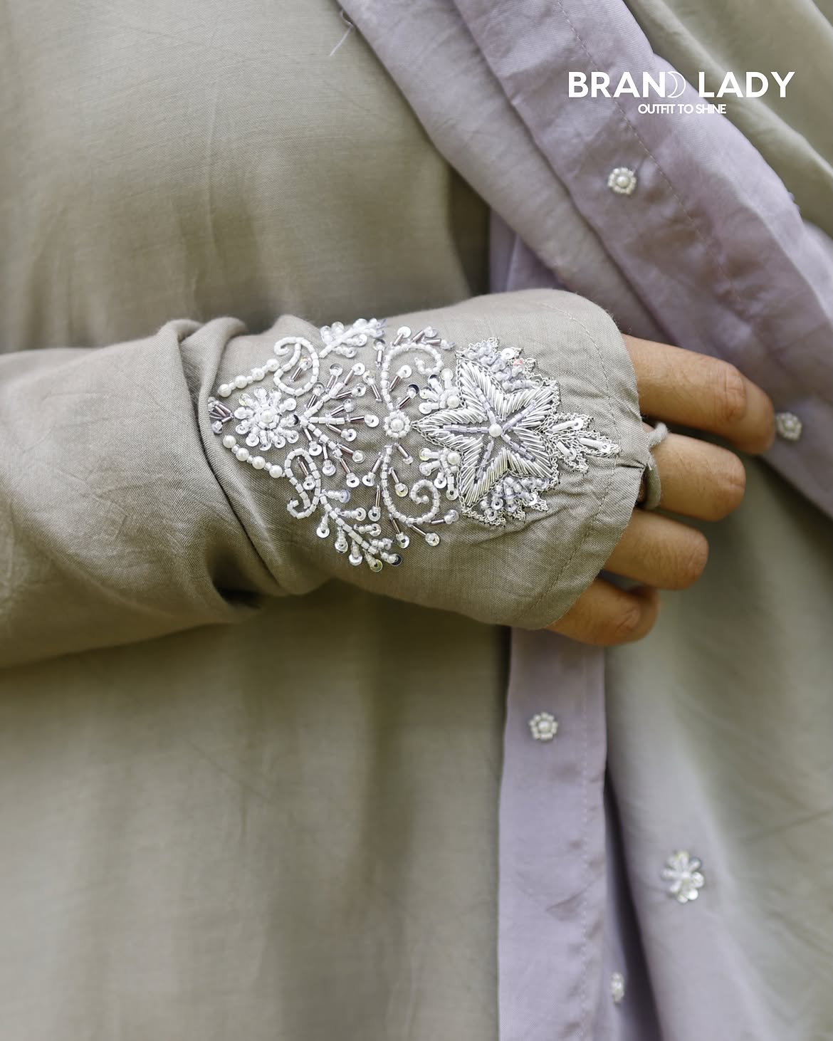 Turquenite & Lavender Fog Muslin A-line Suit with Lace Work