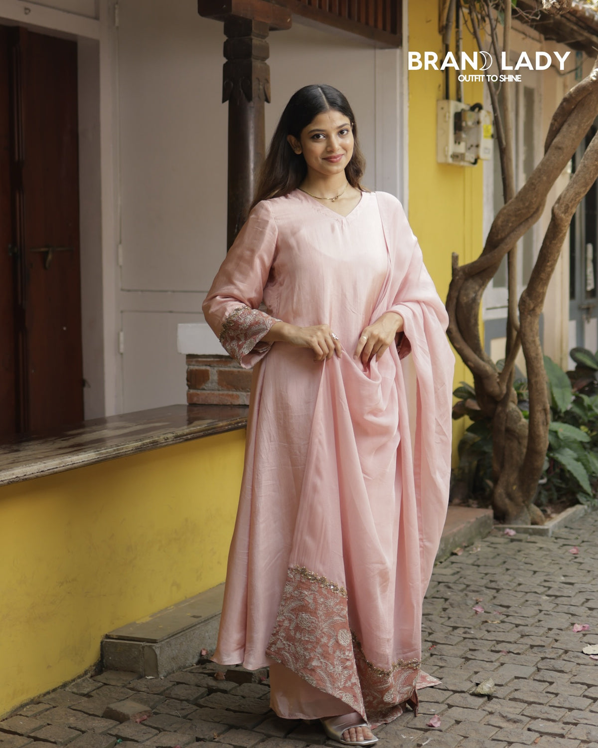Veiled Rose Uppada Silk A-line Suit with Antique Handwork