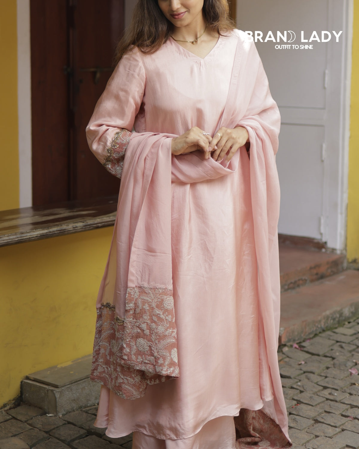 Veiled Rose Uppada Silk A-line Suit with Antique Handwork